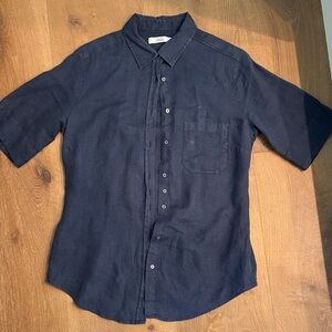 Italian Women's short sleeve linen Blouse- navy